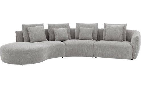 Goossens Bank Fay grijs, stof, 1,5-zits, stijlvol landelijk met chaise longue links