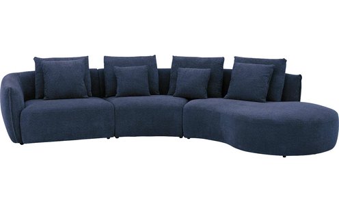 Goossens Bank Fay blauw, stof, 1,5-zits, stijlvol landelijk met chaise longue rechts