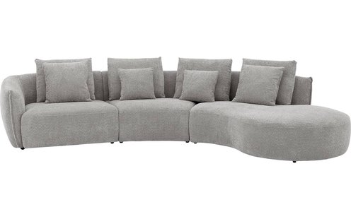 Goossens Bank Fay grijs, stof, 1,5-zits, stijlvol landelijk met chaise longue rechts