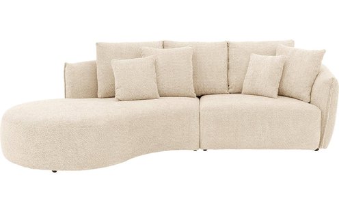 Goossens Bank Fay beige, stof, 1,5-zits, stijlvol landelijk met chaise longue links