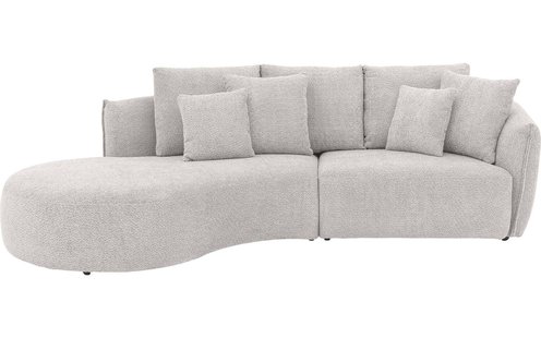 Goossens Bank Fay grijs, stof, 1,5-zits, stijlvol landelijk met chaise longue links