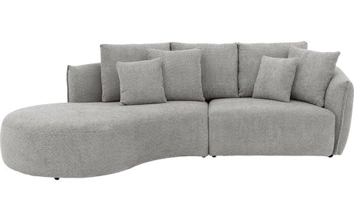 Goossens Bank Fay grijs, stof, 1,5-zits, stijlvol landelijk met chaise longue links