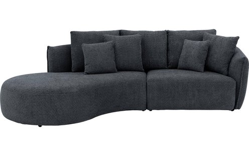 Goossens Bank Fay zwart, stof, 1,5-zits, stijlvol landelijk met chaise longue links
