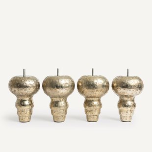 Set van 4 beddembodem poten in mangohout, gehamerd legering Rani