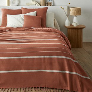 Gestreepte beddensprei in katoen met franjes, Nedo