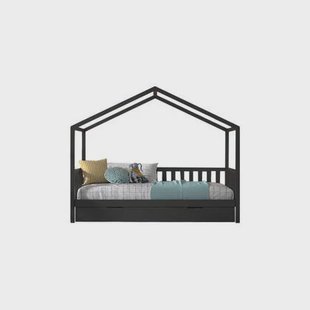 Vipack Dallas Huisbed met Hekje en Bedlade 90 x 200 cm - Antraciet