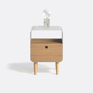 Nachtkastje van essenfineer en staal, Joris