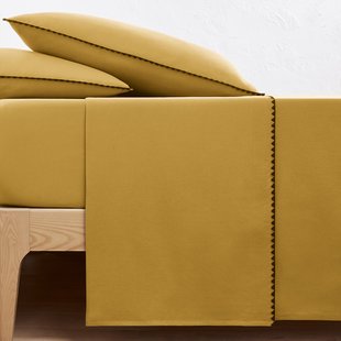 Effen plat laken in gewassen katoen, geborduurd, Merida