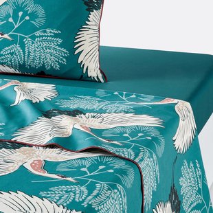 Bedrukt laken in perkal Grues Bleu