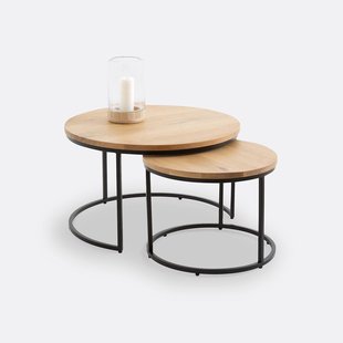 Set van 2 nesting eiken salontafels, Hiba