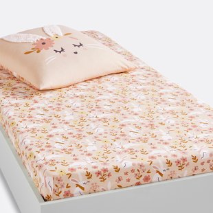 Hoeslaken in biologisch katoen, kinderen, Lapin fleuri