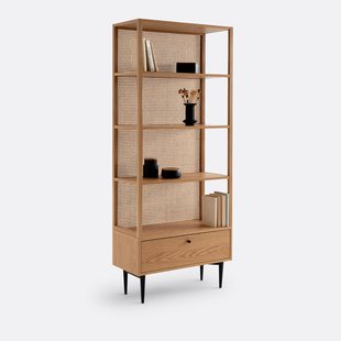 Eiken gefineerde boekenkast van rotanriet, Noya