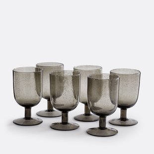 Set van 6 glazen op voet in bubbelglas, Faraji