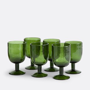 Set van 6 glazen op voet in bubbelglas, Faraji