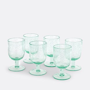 Set van 6 glazen op voet in bubbelglas, Faraji