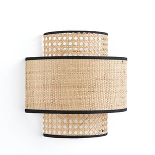 Dubbele wandlamp in rotanriet en raffia, Dolkie