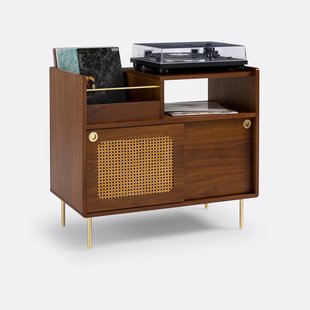 Vinylkast van notenhoutfineer en riet, Redpop