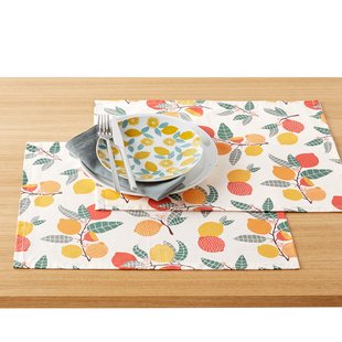 Set van 2 placemats, gecoat katoen, Citron