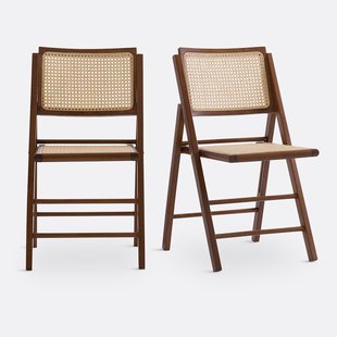 Set van 2 plooibare stoelen in beukenhout en riet, Rivia