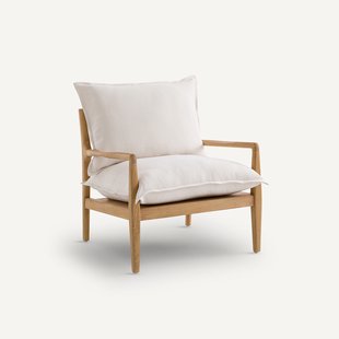 Eiken fauteuil met fineer en katoenen linnen stof, Dilma