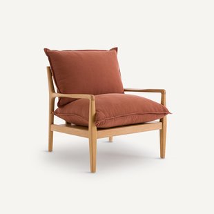 Eiken fauteuil met fineer en katoenen linnen stof, Dilma