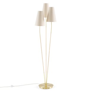 Drievoudige staande lamp in messing, linnen&rotan, Amaya