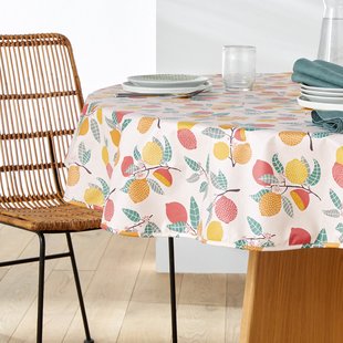 Rond tafelkleed in gecoat katoen Citron