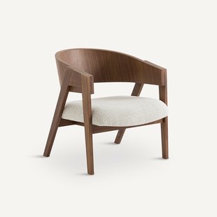 Fauteuil in notenhout en bouclette stof, Charly