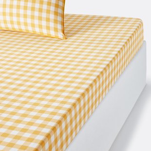 Hoeslaken in katoen, omslag 30 cm, Veldi, geel