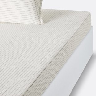 Hoeslaken in gewassen linnen, gestreept, omslag 35 cm, Linot