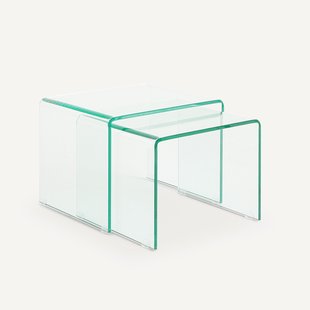 Set van 2 bijzettafels in gehard glas, Cristalline