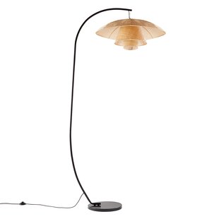 Boogvormige staande lamp in staal en rotan, Lola
