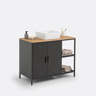 Wastafelmeubel, eik en staalr, Hiba