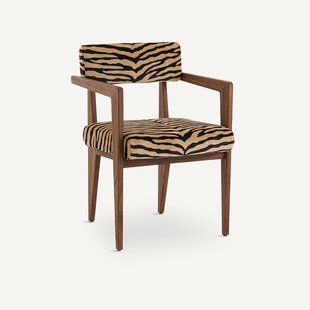 Tafelfauteuil in notenhout, jacquard stof, Izag