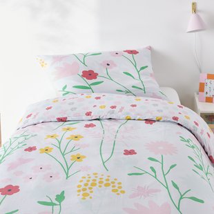 Bedset voor kinderbed in katoen, rechthoekige kussensloop.Fleurs