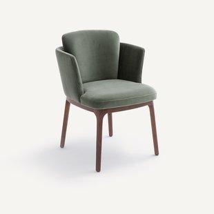 Fluwelen tafelfauteuil met walnoten poten Jabote