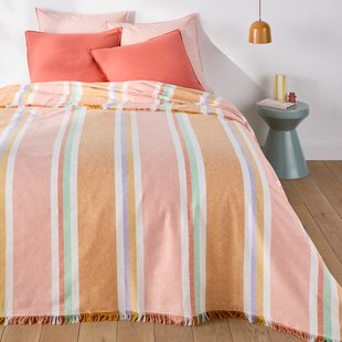 Veelkleurige beddensprei met strepen in linnen en katoen, Maisie