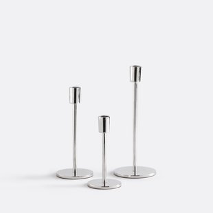 Set van 3 verchroomde aluminium metalen kandelaars Oror