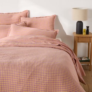 Dekbedovertrek in gewassen linnen, Acélie lavandel/oker