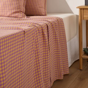 Plat laken in gewassen linnen, Acélie lavandel/oker