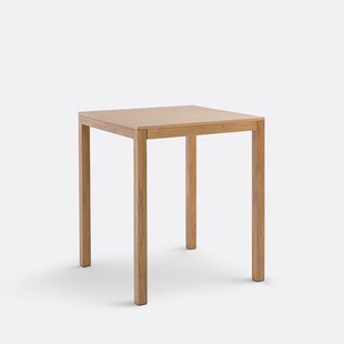 Vierkante hoge tafel, eiken poten, rechte randen, Nusso