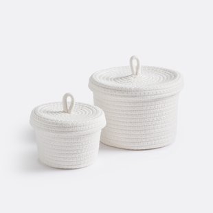 Set van 2 katoenen manden met deksel, Kesia