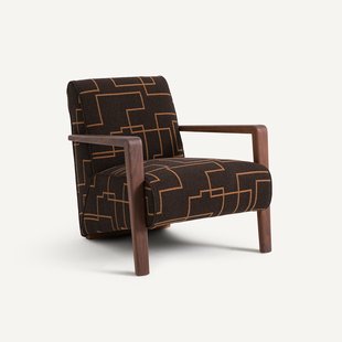 Fauteuil van massief notenhout, wol en polyester, Sanami