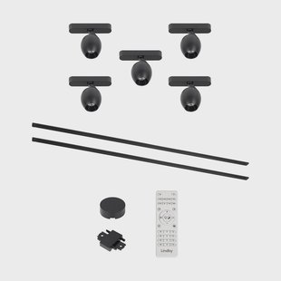 Lindby Lumaro railsystem, spots,5-lamps,zwart,Ø6cm,48V,dimbaar