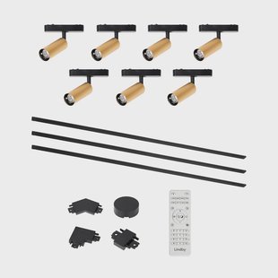 Lindby Lumaro railsystem, spots, 7-lamps, goud, Ø4cm,48V,dimbaar