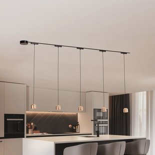 Lindby Lumaro railsystem, pendel, 5-lamps, goud, 48V, dimbaar