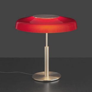 Oluce LED tafellamp Dora, goudkleurig, rood, metaal, PMMA