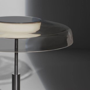 Oluce LED vloerlamp Dora, nikkel/rookgrijs, metaal, PMMA