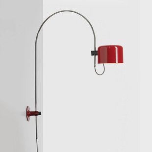 Oluce wandlamp Coupé, rood/chroom, metaal, boog