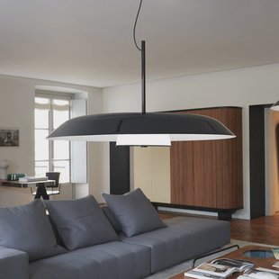 Oluce LED hanglamp Iride, Ø 85 cm, zwart, metaal, glas